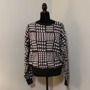 Banner knit sweater oversize black red knit plaid vintage unisex